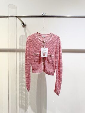 Authentic Chanel Pink Cropped Bouclé Cardigan Sweater
